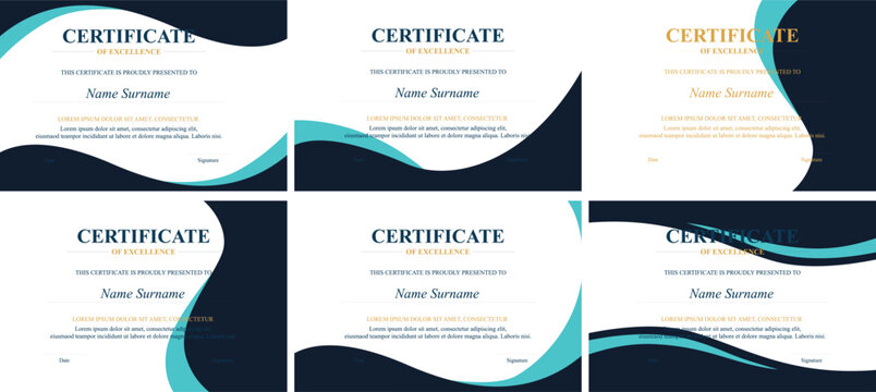 Six elegant teal-navy certificate templates