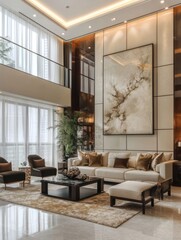 A contemporary image depicting an elegant living room interior
