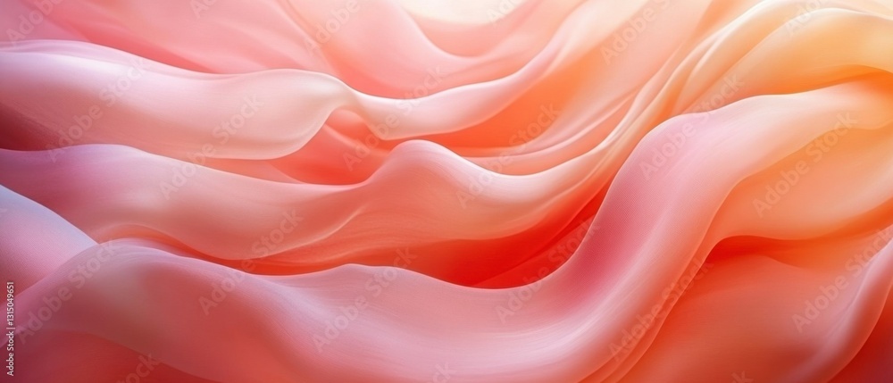 Poster abstract silk fabric in coral and peach tones creating soft waves and folds with a smooth texture an