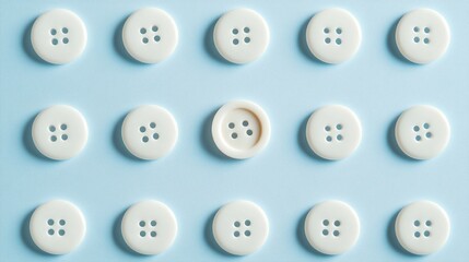Pattern of white buttons on light blue background with unique offset
