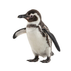 Fototapeta premium Adorable baby penguin with soft black and white feathers waddling on its feet capturing cute and endearing movements