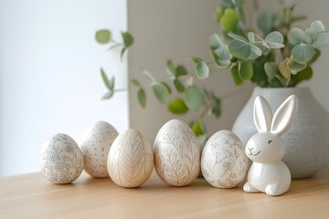 Obraz premium Minimalist Easter Still Life with Handcrafted Wooden Eggs