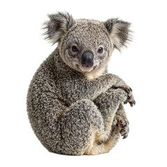 Obraz premium Adorable baby koala nestled in its mothers arms showcasing fluffy gray fur and a sweet innocent gaze