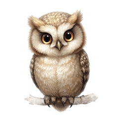 Obraz premium Adorable baby owl with large round eyes and fluffy feathers perched on a branch radiating wonder and curiosity
