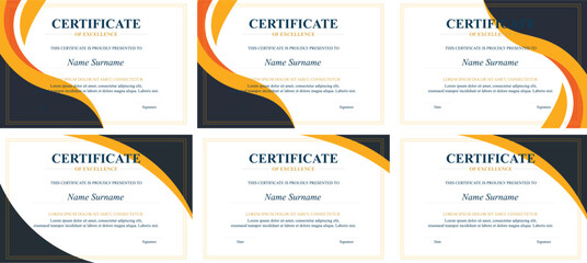 Six Orange-Yellow Award Certificates