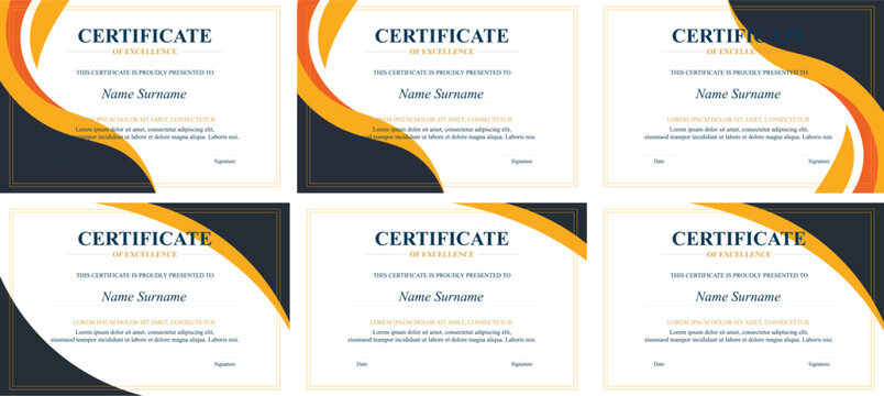 Six Orange-Yellow Award Certificates