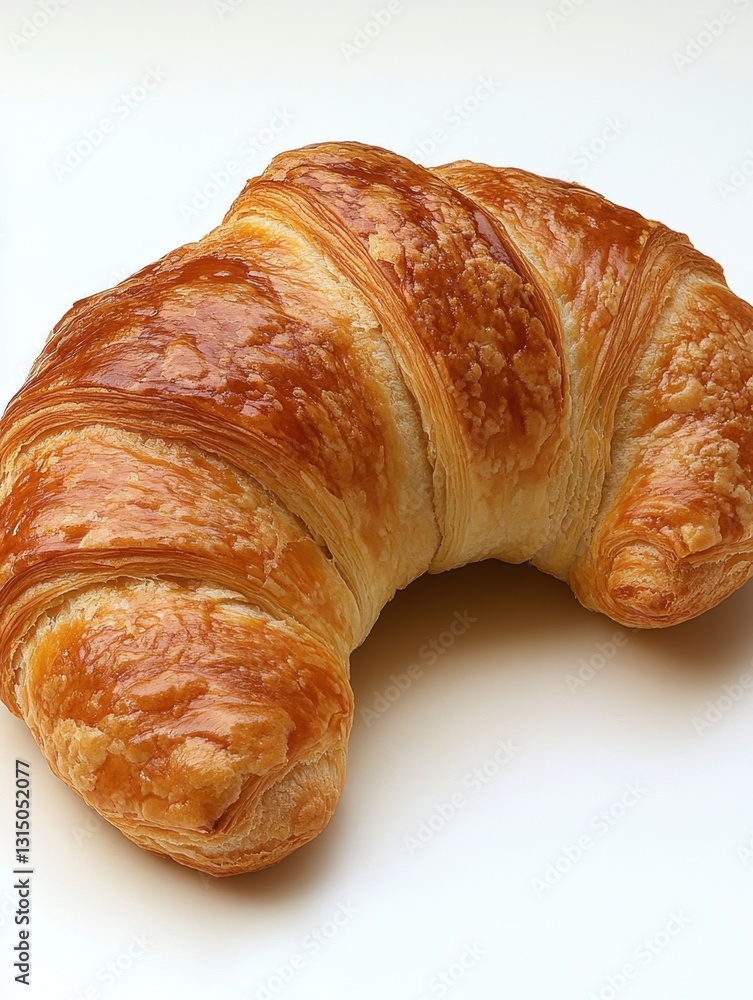 Poster Golden brown croissant on a white surface creating a simple and inviting visual with a focus on texture and detail