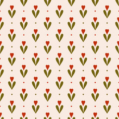 seamless pattern with geometric tulips. Background floral design in earth-tone colors against a light beige for fabric, textile, wrapping, wallpaper, nursery, shirts