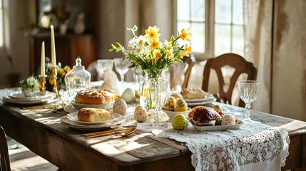 Traditional Easter Sunday Table Set for a Family Brunch