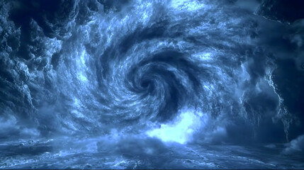 Swirling storm clouds over dark ocean; dramatic weather, nature background, for film, video, or design