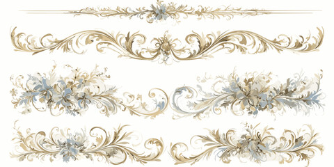 Elegant flat icons set vector with floral ornaments in linear style.