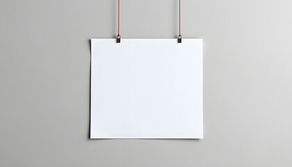 Two blank white poster hanging up with clips mockup, dramatic. with white shades