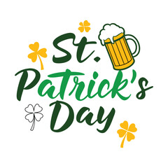 Naklejka premium Festive St. Patrick's Day Design with Beer Mug and Shamrocks