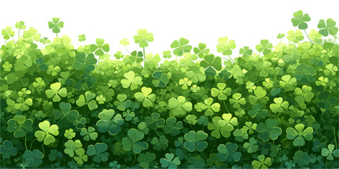 Fototapeta premium Flat style vector icons set of green clover leaves in a seamless pattern.