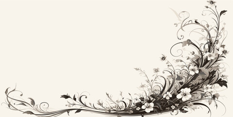 Elegant floral corner decoration in flat style - vector icons set with ornate swirls and flowers.