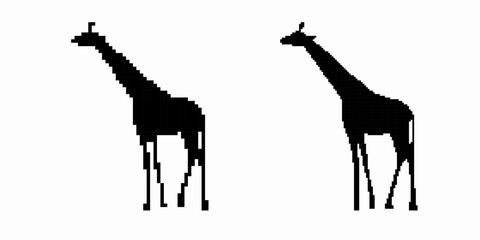 Two giraffe silhouettes standing in profile, showing their long necks and slender legs.