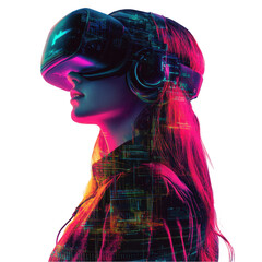 Vibrant Virtual Reality Portrait of a Female Gamer with Headset
