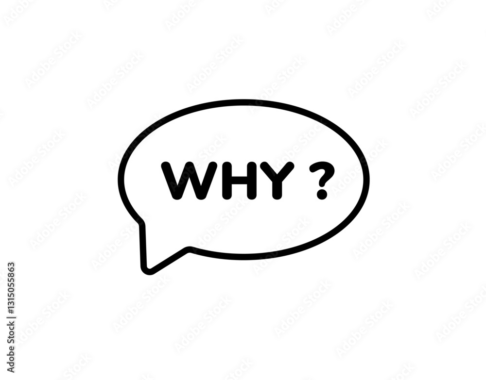 Aufkleber simple design featuring a speech bubble with why? in bold letters and a question mark, minimalist st