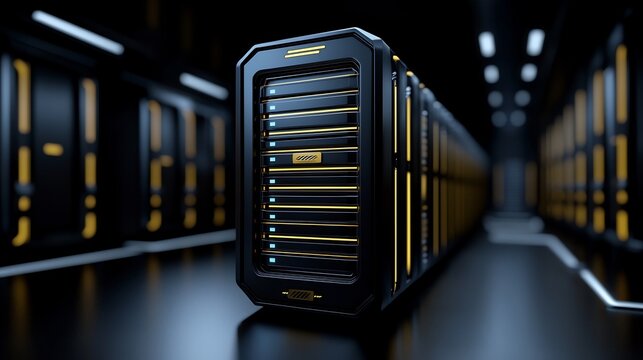 Server Room, Rows of Black Cabinets