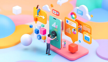 Mobile Device Displaying Social Media Ads for Digital Promotion