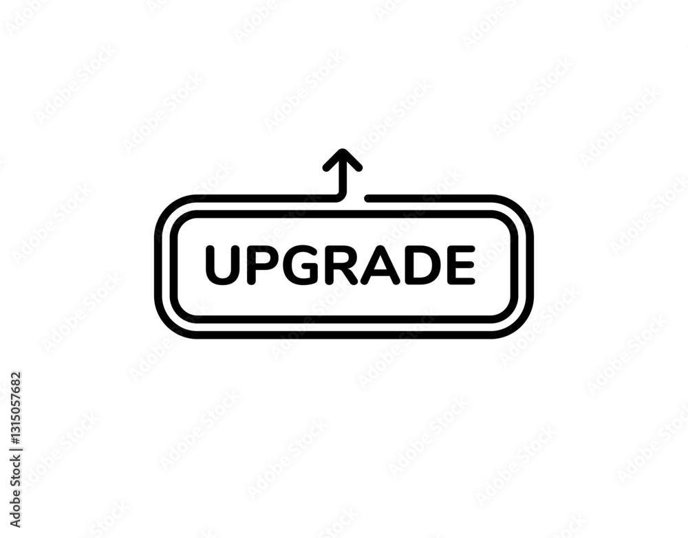 Poster black arrow pointing up with word upgrade in outlined rectangle, suggesting progress or update.