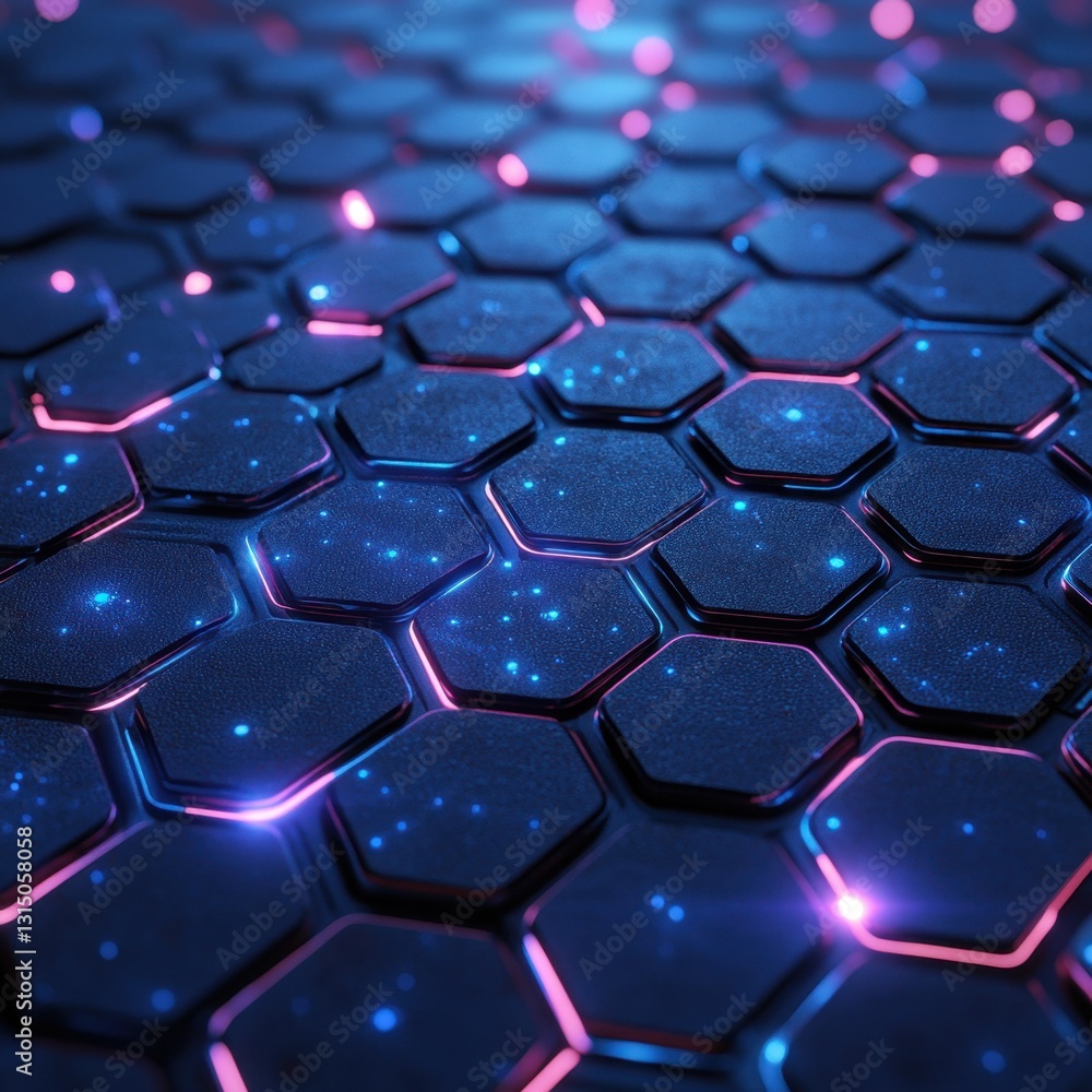 Poster abstract futuristic hexagonal pattern with glowing blue and pink lights technology background