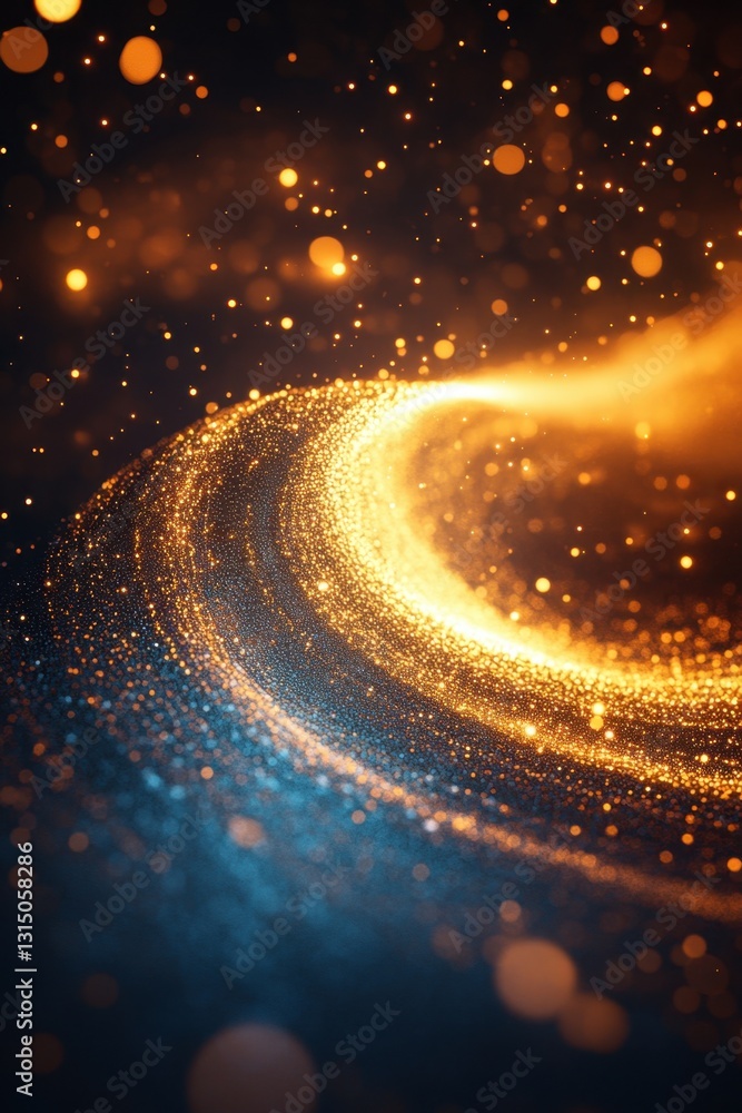 Poster abstract golden light wave on dark blue background with bokeh effect creating a magical and dreamy a