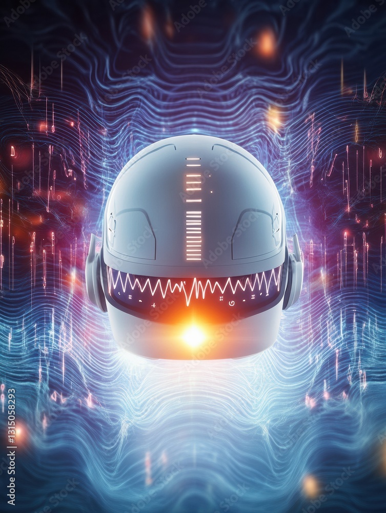 Aufkleber Smart neurostimulation helmet for hair growth with gentle light and abstract wave patterns in a visually soothing environment