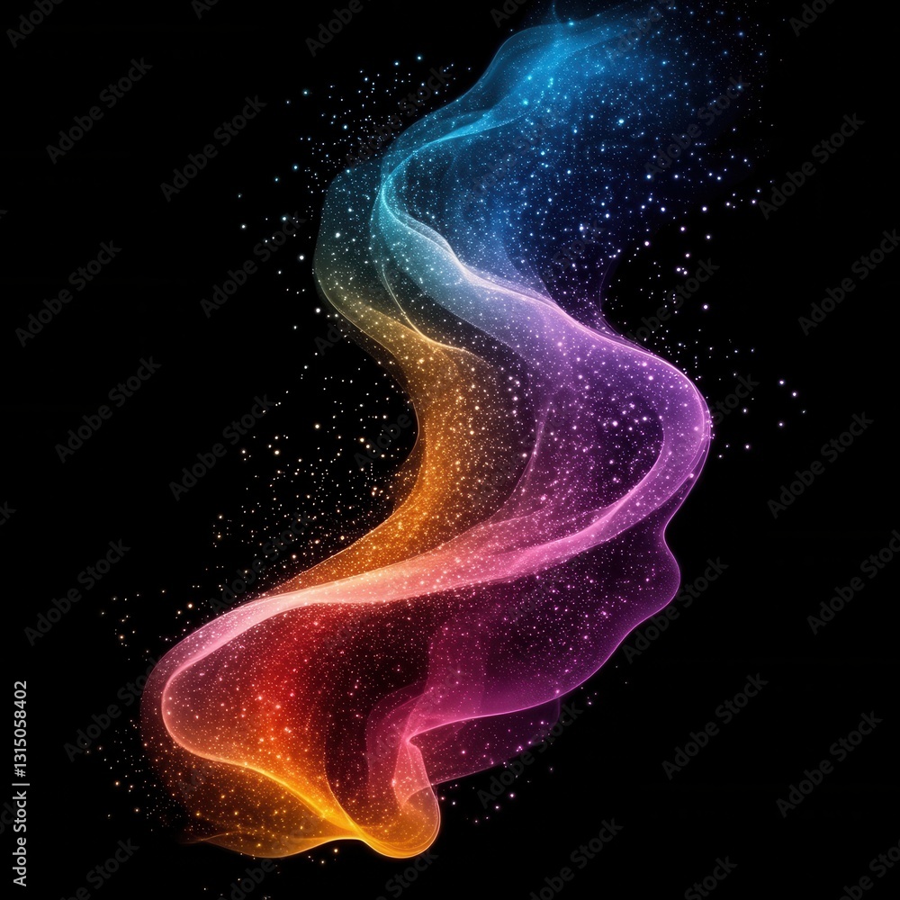 Poster abstract colorful smoke with sparkling particles on black background creating a magical atmosphere a