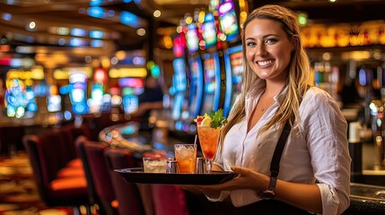 Las vegas casino cocktail service a close-up view of vibrant hospitality