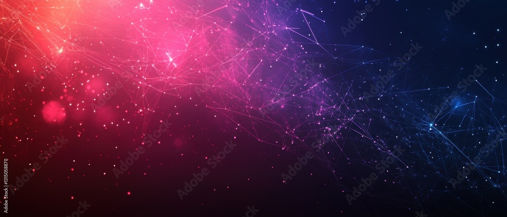 Poster abstract network connection with glowing dots and lines on a vibrant red to blue gradient background