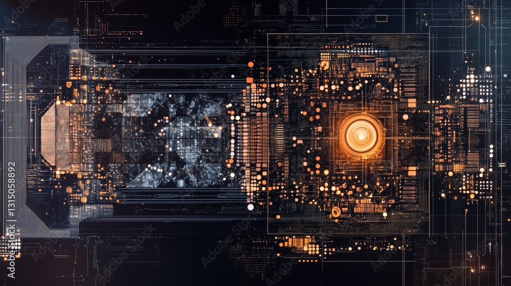 Poster a captivating abstract digital technology background featuring intricate circuits and glowing elemen