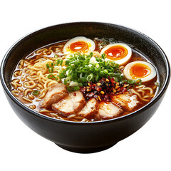 A Bowl of Japanese Ramen Wheat Noodles Served in a Bowl Isolated on Transparent Background