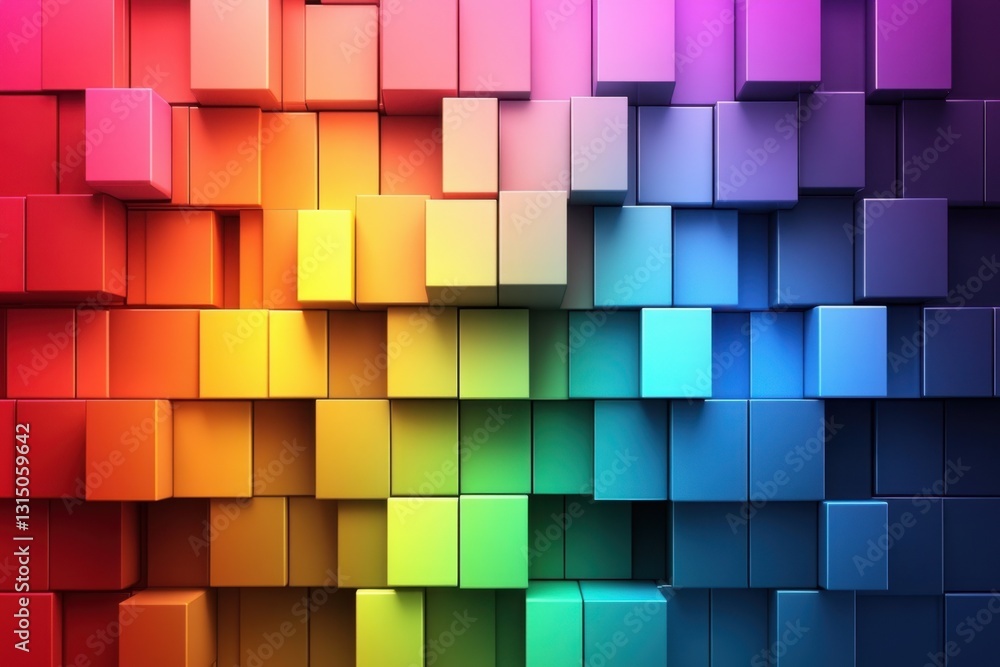 Aufkleber vibrant array of colorful cubes creating a dynamic spectrum in a modern abstract geometric design