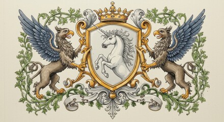 Ornate Heraldic Emblem with Watercolor Highlights