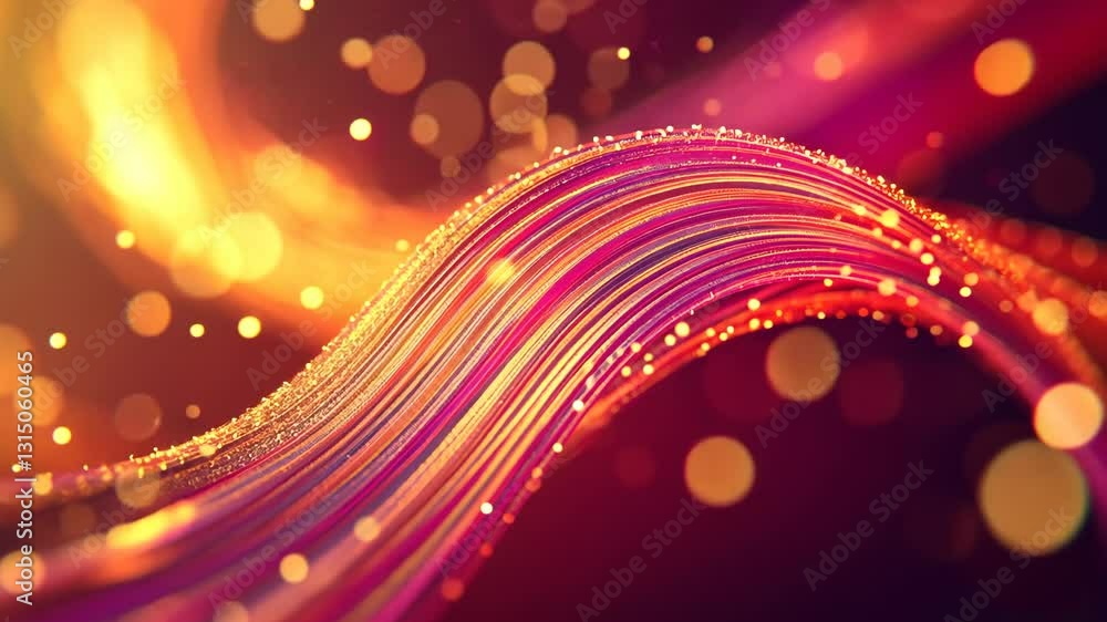 Poster vibrant abstract wave of colors flowing through a mystical background filled with glowing circles