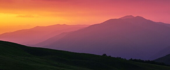 beautifull nature foggy image, awesome morning dawn view, location Carpathian mountains, Ukraine, Europe