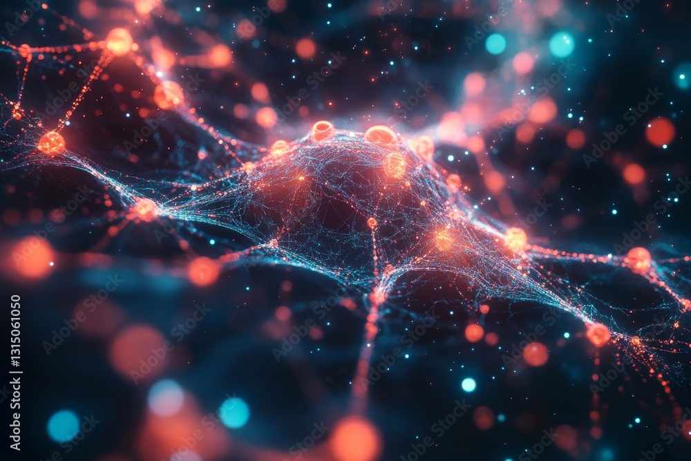 Poster a colorful, abstract image of a network of dots and lines. the image is a representation of the inte