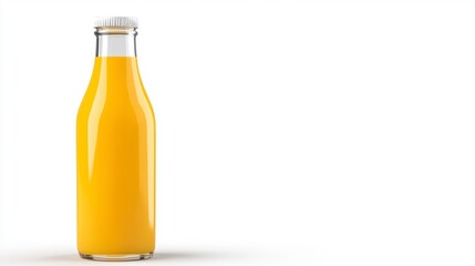 Clear Glass Bottle of Yellow Citrus Juice on White Background