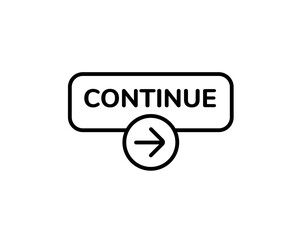 Simple continue button icon features bold text and a forward arrow. minimalist design for easy use.