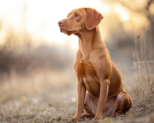 Proud Magyar Viszla Sitting Sweetly, Showcasing Its Loyal and Affectionate Nature