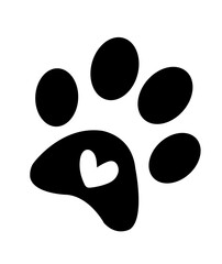 Fototapeta premium Dog paw print clip art design on plain white transparent isolated background for card, shirt, hoodie, sweatshirt, apparel, card, tag, mug, icon, poster or badge