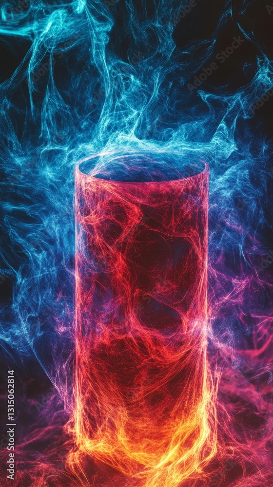 Aufkleber this captivating image features a colorful abstract cylinder surrounded by swirling smoke in vivid b