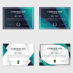 Teal, gray certificate templates; geometric background; award design