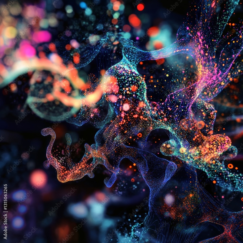 Poster explore an abstract artwork showcasing vibrant swirls and bokeh effects. this captivating piece blen