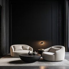 The modern chairs and table are in an elegant room