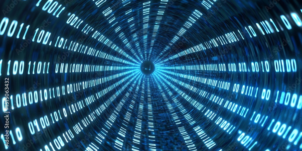 Poster futuristic binary data stream conceptualizing digital information highway