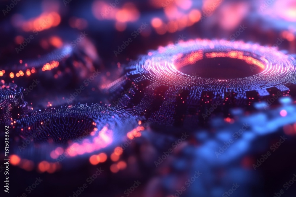 Poster minimalist abstract design with gears and machine learning elements