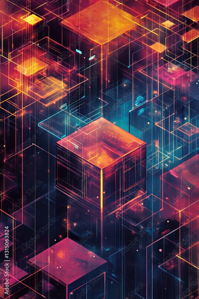 Poster explore this vibrant abstract design featuring geometric shapes representing iot connections. perfec
