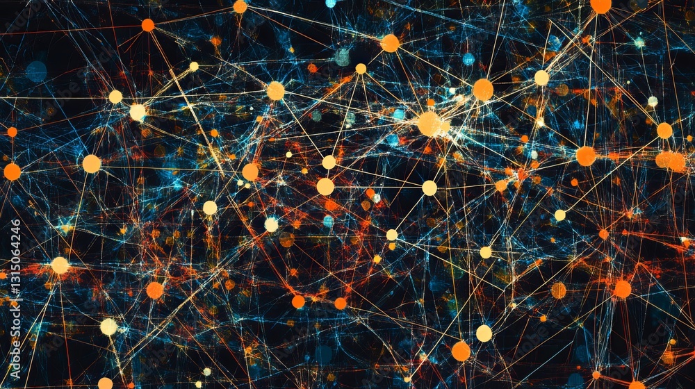 Poster this abstract artistic layout features interconnected iot nodes represented by vibrant lines and dig